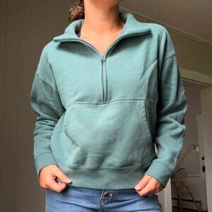 YOGALICIOUS Cozy Retreat Quarter Zip Sweatshirt in light blue turquoise